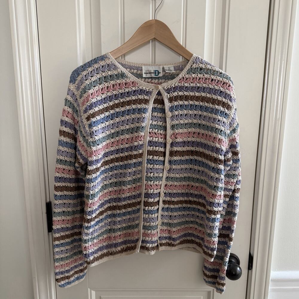 Vintage Paul Harris Design Spring Pastel Cardigan Sweater Women's Size Large